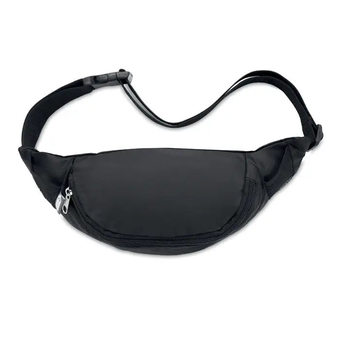 Geanta 210D RPET neagra din nylon cu buzunar ajustabil si fermoare argintii pentru uz zilnic
