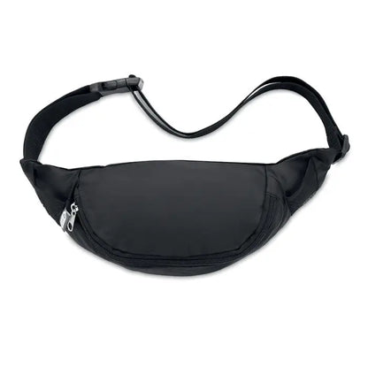 Geanta 210D RPET neagra din nylon cu buzunar ajustabil si fermoare argintii pentru uz zilnic