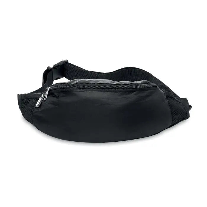 Geanta 210d rpet neagra din nylon cu panouri laterale din plasa si fermoar argintiu’>