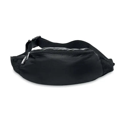 Geanta 210d rpet neagra din nylon cu panouri laterale din plasa si fermoar argintiu’>