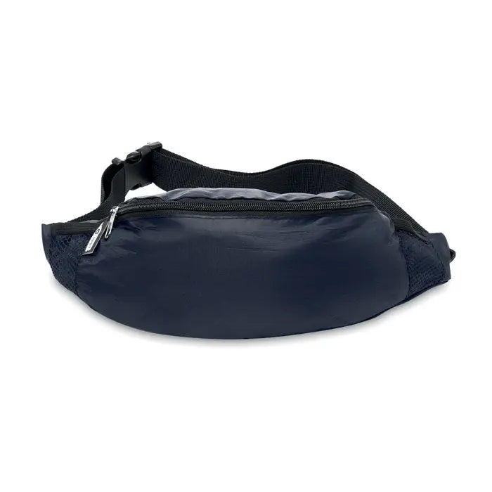 Geanta 210d rpet fanny pack albastru navy din nylon cu accente din plasă neagră și închidere cu fermoar