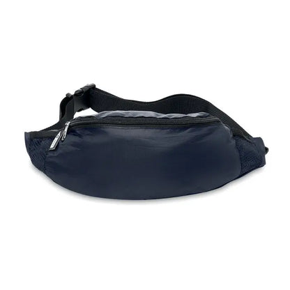 Geanta 210d rpet fanny pack albastru navy din nylon cu accente din plasă neagră și închidere cu fermoar