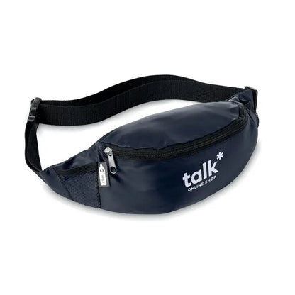 Fanny pack navy albastru din 210d rpet cu bretea neagra reglabila si logo alb talk online shop