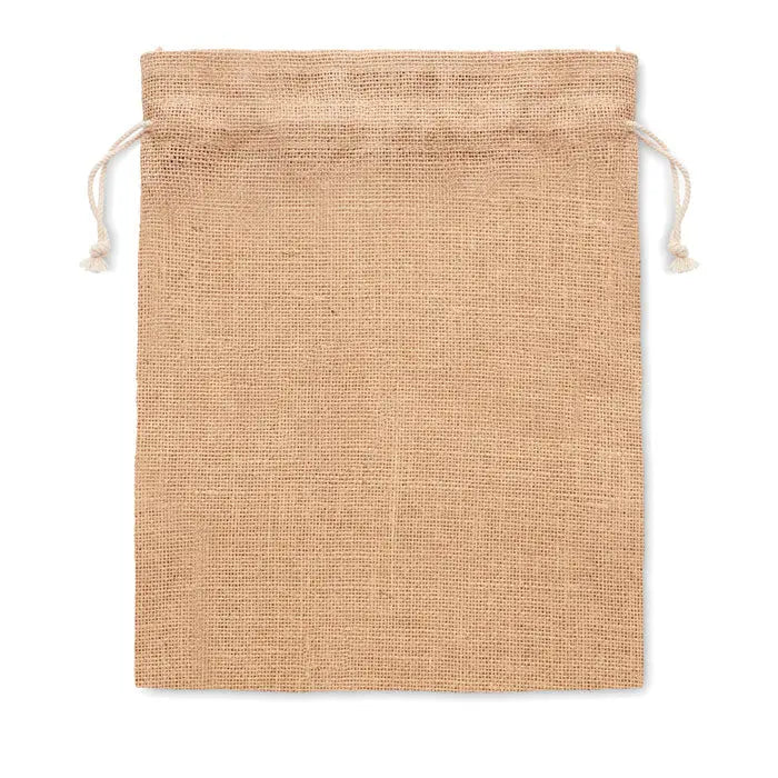 Geanta cadou de iuta medie 25 x 32 cm cu textura groasa si snur din iuta naturala bej