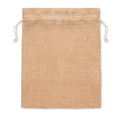 Geanta cadou de iuta medie 25 x 32 cm cu textura groasa si snur din iuta naturala bej