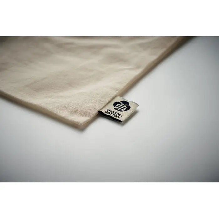 Geanta cadou mare din bumbac organic bej cu eticheta mica alb-negru din material organic