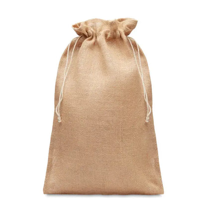 Geanta cadou mare din iuta 30x47 cm bej natural cu textură țesută și snur alb pentru închidere