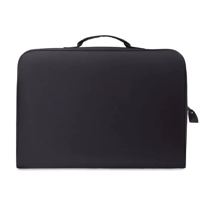 Geanta conferinta neagra din piele ecologica cu maner superior si fermoar pentru transport laptop