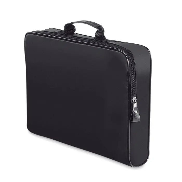 Geanta conferinta neagra cu design minimalist si fermoar argintiu pentru organizare profesionala