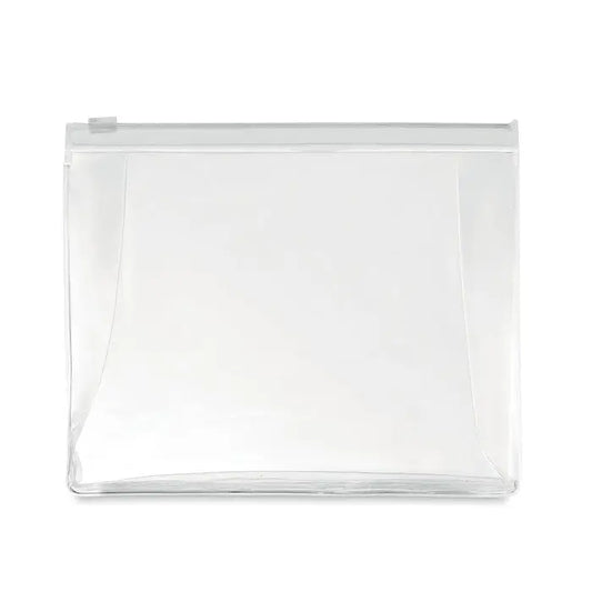 Geanta cosmetica din plastic transparent cu fermoar argintiu pentru organizare si transport produse cosmetice