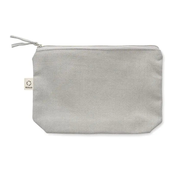 Geanta cosmetice 320 gr/m² pouch din panza gri deschis cu fermoar si textura subtila pentru organizare eficienta