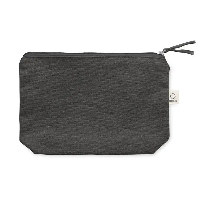 Geanta cosmetice neagra din panza cu fermoar si textura subtila 320 gr/m² cu snur de prindere din material textil