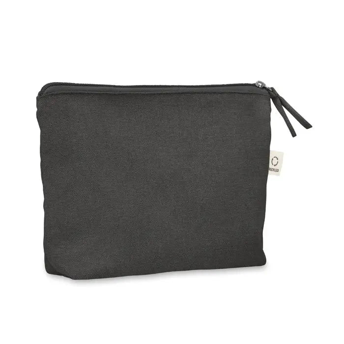 Geanta cosmetice 320 gr/m² din panza neagra cu textură subtilă și fermoar negru pentru organizare cosmetică