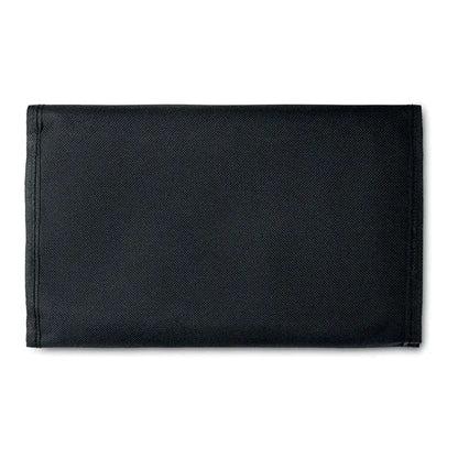Geanta cu accesorii de calatorie un portofel negru din tesatura impletita cu design minimalist