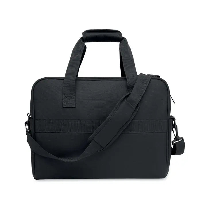 Geanta de calatorie de mana personalizata neagra din material textil pentru laptop cu curea ajustabila si maner superior