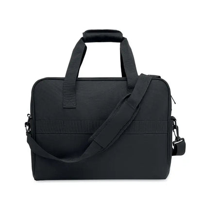 Geanta de calatorie de mana personalizata neagra din material textil pentru laptop cu curea ajustabila si maner superior