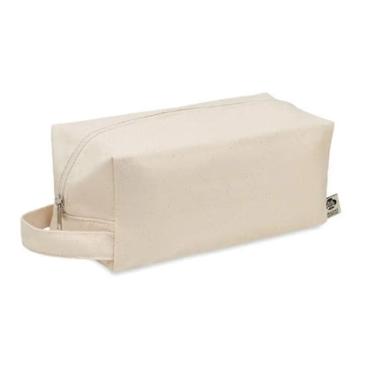 Geanta de cosmetice din panza bej 220 gr/m² cu fermoar si maner din material textil
