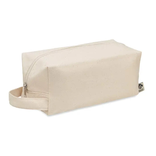 Geanta de cosmetice din panza bej 220 gr/m² cu fermoar si maner din material textil