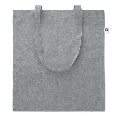 Geanta de cumparaturi 2 tonuri 140 gr un sac de mana din in gri cu manere rezistente si eticheta alba de reciclare