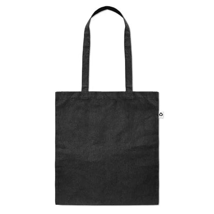 Geanta de cumparaturi neagra din catifea cu manere asortate si eticheta alba colt, model 2 tonuri 140 gr
