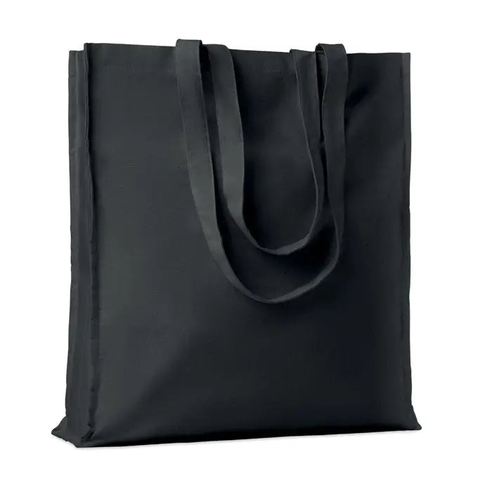 Geanta de cumparaturi din bumbac negru de 140 gr/m² cu manere rezistente pentru uz zilnic