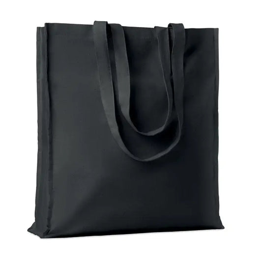 Geanta de cumparaturi din bumbac negru de 140 gr/m² cu manere rezistente pentru uz zilnic