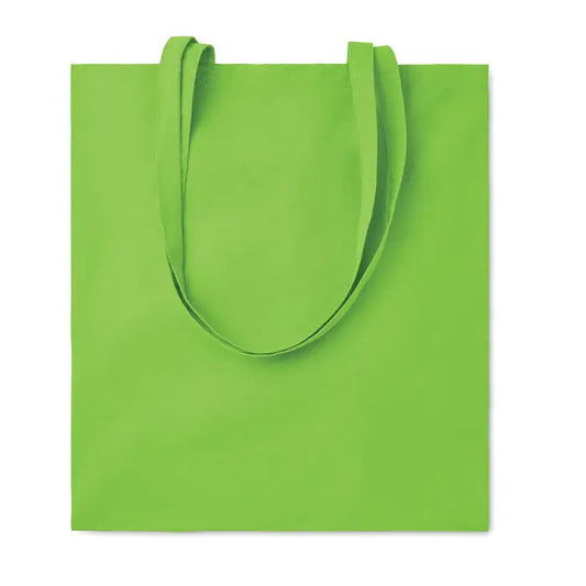 Geanta de cumparaturi din bumbac de 140 gr m² cu manere si design in verde lime deschis din panza