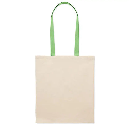 Geanta de cumparaturi din bumbac 140 gr/m² bej cu manere verzi din panza canvas