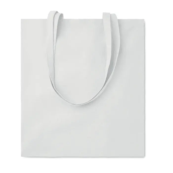 Geanta de cumparaturi din bumbac alb 140 gr metru patrat cu manere din acelasi material minimalist