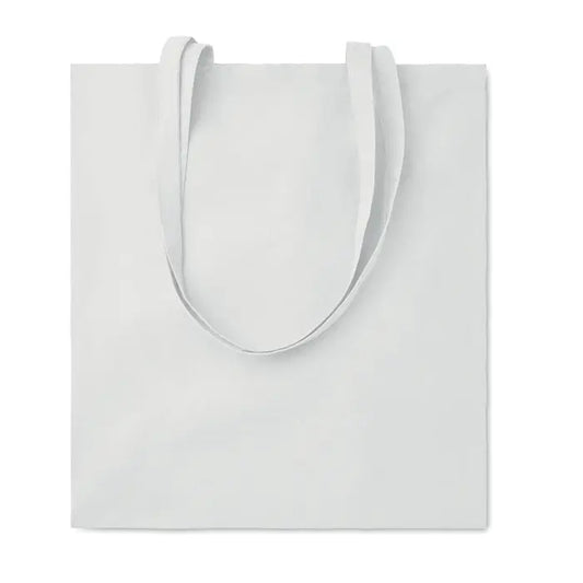Geanta de cumparaturi din bumbac alb 140 gr metru patrat cu manere din acelasi material minimalist