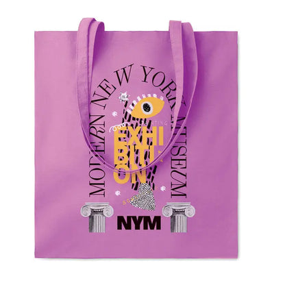 Geanta de cumparaturi din bumbac 140 gr/m² mov cu design grafic modern new york museum si elemente clasice