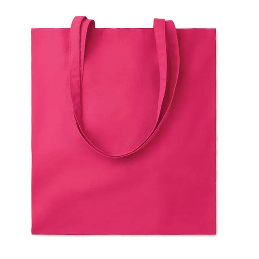 Geanta de cumparaturi din bumbac de 140 gr m² in nuanta fucsia cu manere robuste din acelasi material