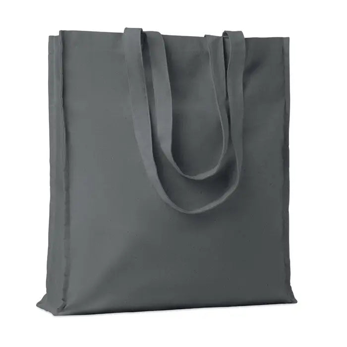 Geanta de cumparaturi din bumbac 140 gr/m² gri inchis cu manere rezistente si design minimalist
