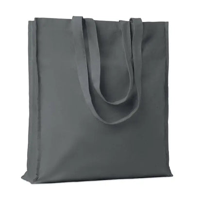 Geanta de cumparaturi din bumbac 140 gr/m² gri inchis cu manere rezistente si design minimalist