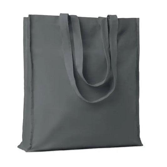 Geanta de cumparaturi din bumbac 140 gr/m² gri inchis cu manere rezistente si design minimalist