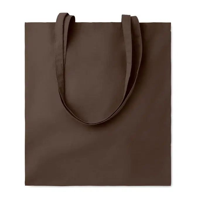 Geanta de cumparaturi din bumbac maro de 140 gr m² cu manere din material textil asortat