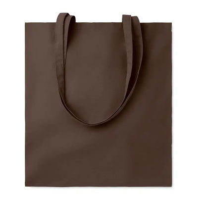 Geanta de cumparaturi din bumbac maro de 140 gr m² cu manere din material textil asortat