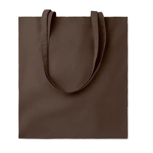 Geanta de cumparaturi din bumbac maro de 140 gr m² cu manere din material textil asortat