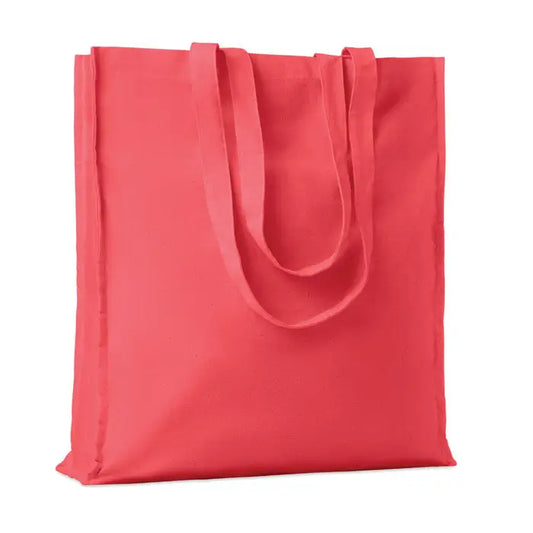 Geanta de cumparaturi din bumbac de 140 gr/m² culoare coral cu manere din material textil asortate