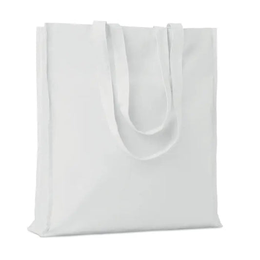 Geanta de cumparaturi din bumbac alb 140 gr/mp cu manere rezistente pentru uz zilnic