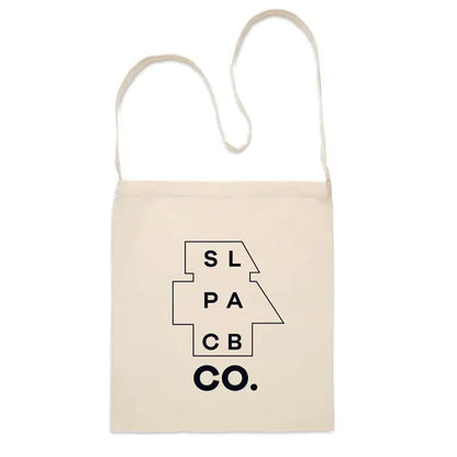 Geanta de cumparaturi din bumbac 140gr m² bej cu logo geometric negru slapacb co