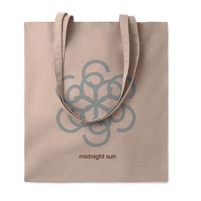 Geanta de cumparaturi din bumbac bej 180 grm2 cu design floral gri circular si text midnight sun