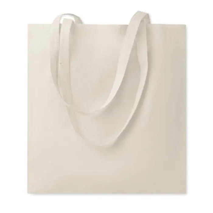 Geanta de cumparaturi din bumbac bej de 180 gr/m² cu manere asortate din panza