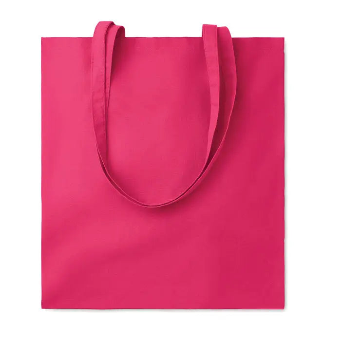 Geanta de cumparaturi din bumbac de 180 gr m² in culoarea fucsia cu manere din material textil asortate