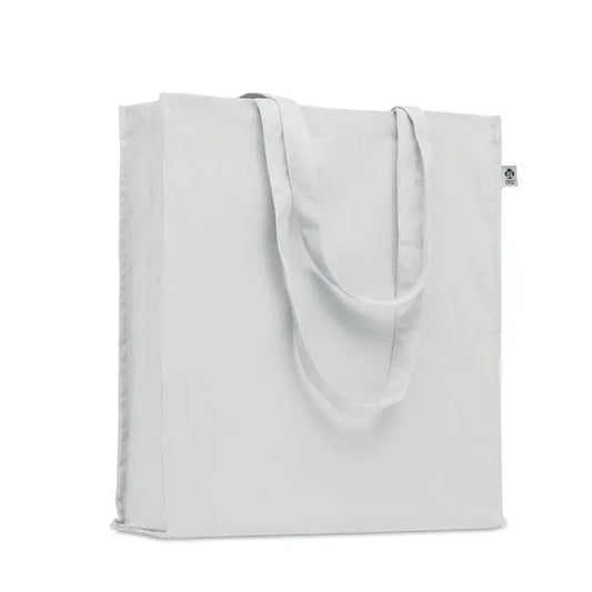Geanta de cumparaturi din bumbac organic alba cu manere rezistente si design minimalist