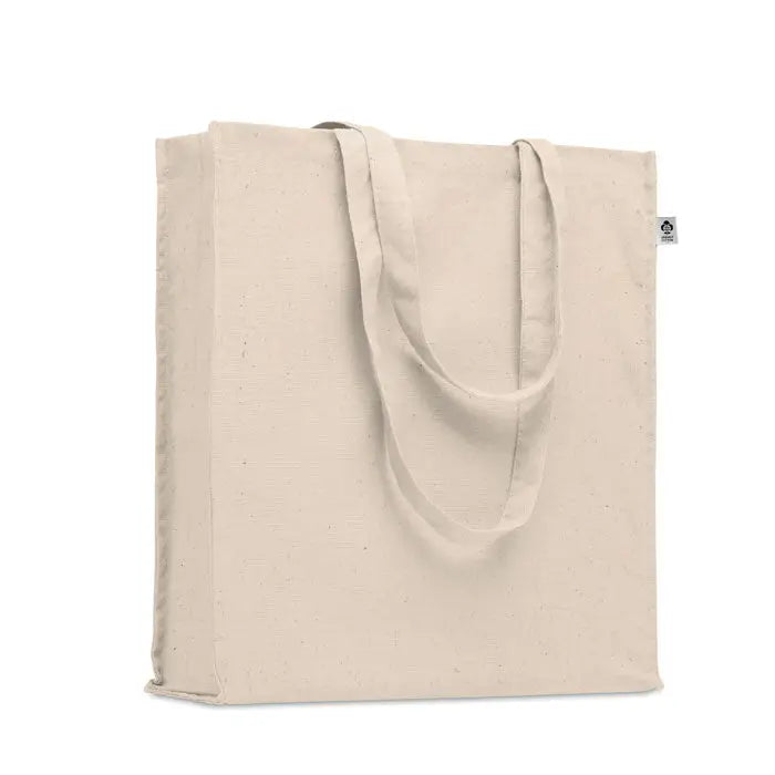 Beige geanta de cumparaturi din bumbac organic cu manere rezistente si design minimalist