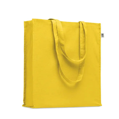 Geanta de cumparaturi din bumbac organic galben deschis cu design minimalist si manere rezistente