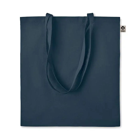 Geanta de cumparaturi din bumbac organic albastru inchis cu manere din material textil asortate