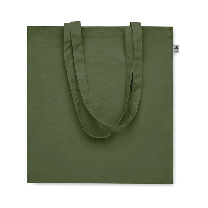 Geanta de cumparaturi verde masliniu din bumbac organic cu manere din acelasi material din panza