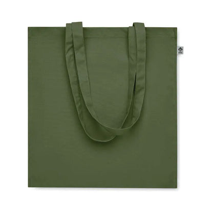 Geanta de cumparaturi verde masliniu din bumbac organic cu manere din acelasi material din panza